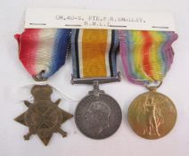 WWI 1915 star, war medal and victory medal, named to 'CH.40.5.Pte.F.R.Smalley.R.M.L.I'