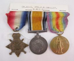 WWI 1915 star, war medal and victory medal, named to 'CH.40.5.Pte.F.R.Smalley.R.M.L.I'