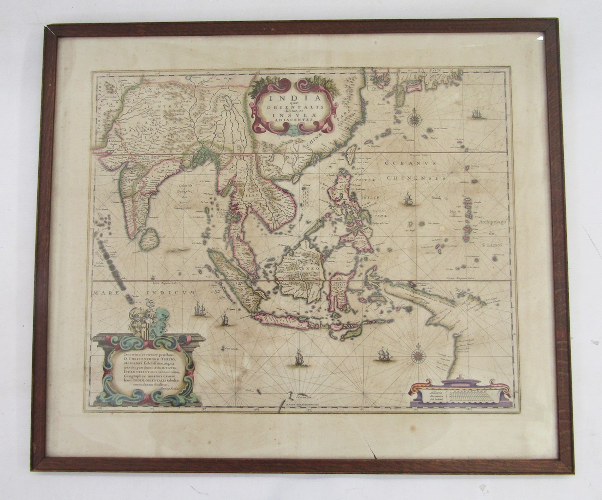 Map - Henricus Hondius (1597-1651), hand-coloured map - ‘India quae Orientalis dicitur et Insulae - Image 5 of 6