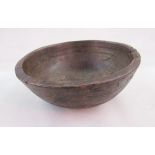 Large treen sycamore dairy bowl, turned with three concentric bands to the exterior, 43cm