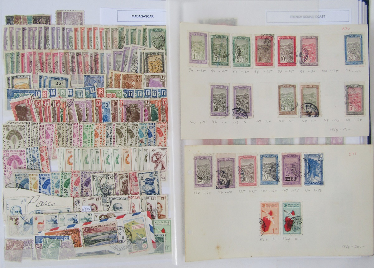 French Colonies stamps: large blue stock book of definitives, commemoratives, postage due and local, - Image 6 of 7