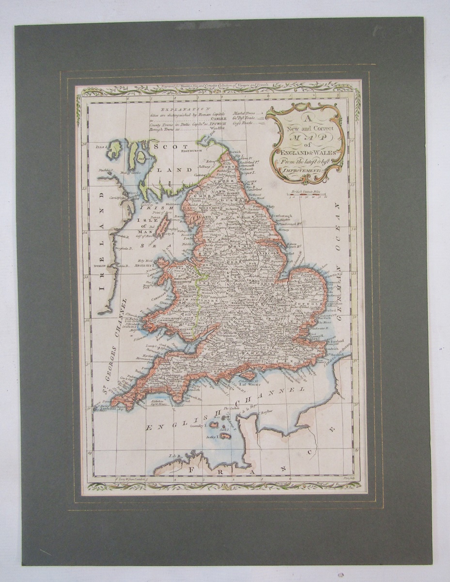 Hand coloured engraved map of A New and Correct Map of England and Wales, From the Latest and Best