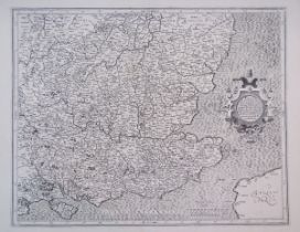 Gerhard Mercator, an engraved map of Southeast England, late 16th century or later, black and white,