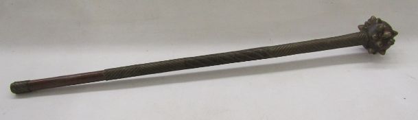 19th century hardwood knobkerrie with metal studs and chevron wirework bands to the tapering