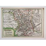 John Speed (1552-1629), pocket-sized/miniature partially coloured map of 'Darbyshire' accompanied by