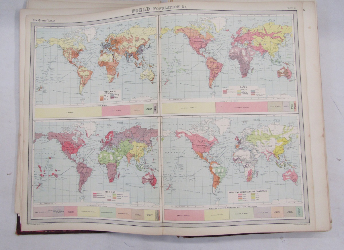 The Times Survey Atlas of the World, JG Bartholomew, 1922, two volumes (poor condition). Quantity - Image 8 of 11