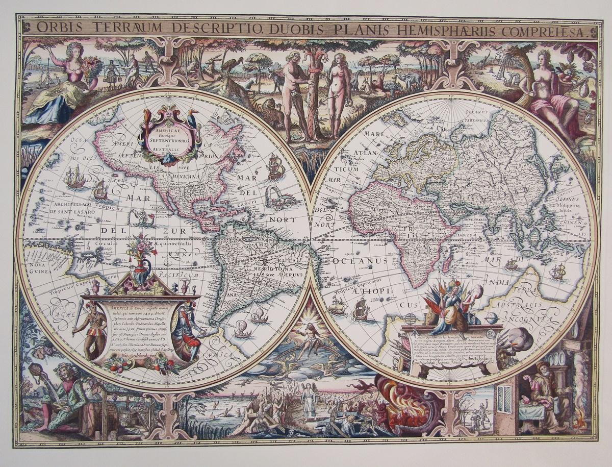 Two reproduction maps, comprising: Map of the World, possibly after Joannes Jansonius, Amsterdam,