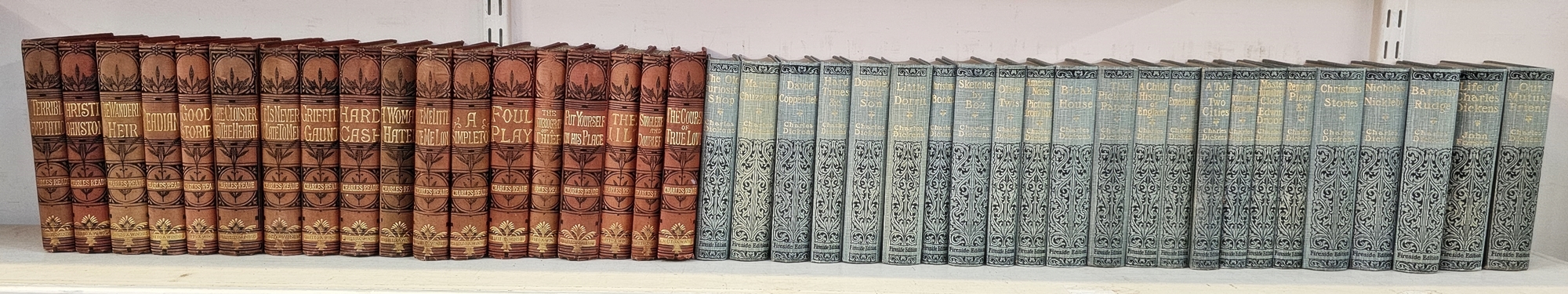 The Fireside Dickens,  complete 22 volumes, blue cloth with gilt and black titles, book plate inside