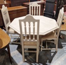 Marble effect octagonal cream finish kitchen/dining table with central pillar and four matching