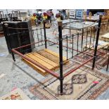 Victorian iron and brass bed with railing-style head and foot boards with brass knobs, scratch built