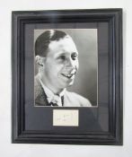 Framed photographic portrait of George Formby and his signature dated 1943, framed, 43cm x 36cm, a