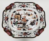 Staffordshire ironstone shaped rectangular serving-dish, mid-19th century, printed J-R and Penang