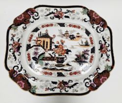 Staffordshire ironstone shaped rectangular serving-dish, mid-19th century, printed J-R and Penang