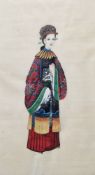 19th century Chinese school Gouache on pith paper Qing dynasty painting of a female dignitary clad