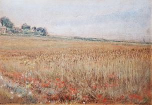 Albert Goodwin RWS (1845-1932) Watercolour "Cornfields by Old Sarum, Salisbury", signed lower right,