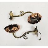 Pair of Art Nouveau brass and copper wall lights with brass scrolling branches and copper flowerhead