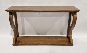 Modern oak console table with scrolling supports, 84cm high x 140cm wide x 36cm deep
