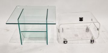Contemporary glass coffee table of square form, 39cm high x 60cm wide x 60cm deep and a vintage