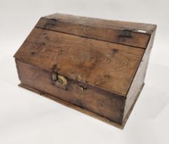 18th century oak bible box of plain design with metal hinges, 36cm high x 67cm wide x 44cm deep