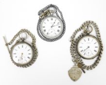 Gent's silver open faced pocket watch (glass missing) with white enamel dial and the silver