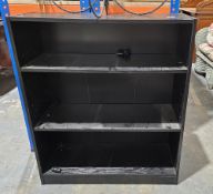 Black veneered chipboard shelving unit