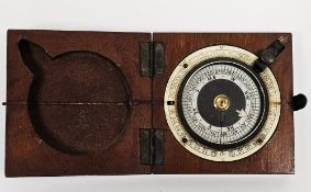 WWI Military issue hand held compass in mahogany case by F. Barker & Son (London), stamped 1918,