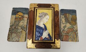 Three Italian maiolica rectangular painted portrait tiles, each painted in the early 16th century