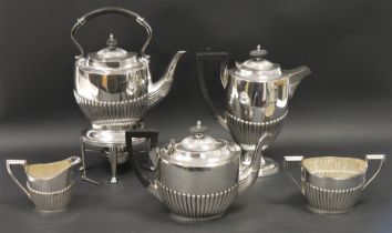 Walker & Hall EPNS five-piece tea service of revived Georgian-style, oval and semi-gadrooned,