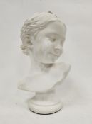 Plaster bust of a young girl, 34cm high