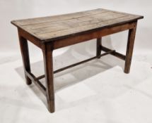 Oak table, 19th century and later, with rectangular plank top, on tapering chamfered legs, with