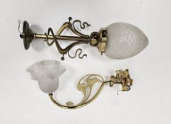 Art Nouveau brass pendant ceiling light of entwined tendril form, 28cm high and a single Art Nouveau