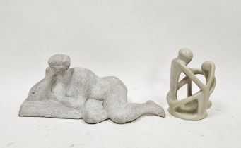 Mary Smallwood (British, 20th century) carved stone figure of a reclining female nude, with label to