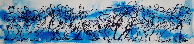 M Dean (20th century) Ink on paper "Wave", signed lower right, framed and glazed, titled verso,