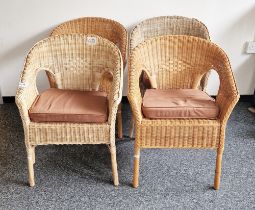 Set of four wicker conservatory chairs, three of which having removable cushions, 77cm high (4)