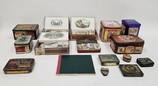Collection of vintage tins and cigar boxes containing assorted cigarette cards including Wills, John
