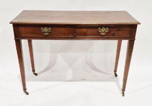 19th century mahogany hall table/desk with two short drawers to the front, raised on squared