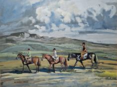 William Norman Gaunt (1918-2001) Watercolour and gouache on paper "Pony Club in the Dales", signed