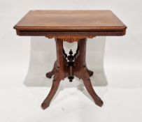 Late Victorian mahogany occasional table, the rectangular top with chamfered corners, on four carved