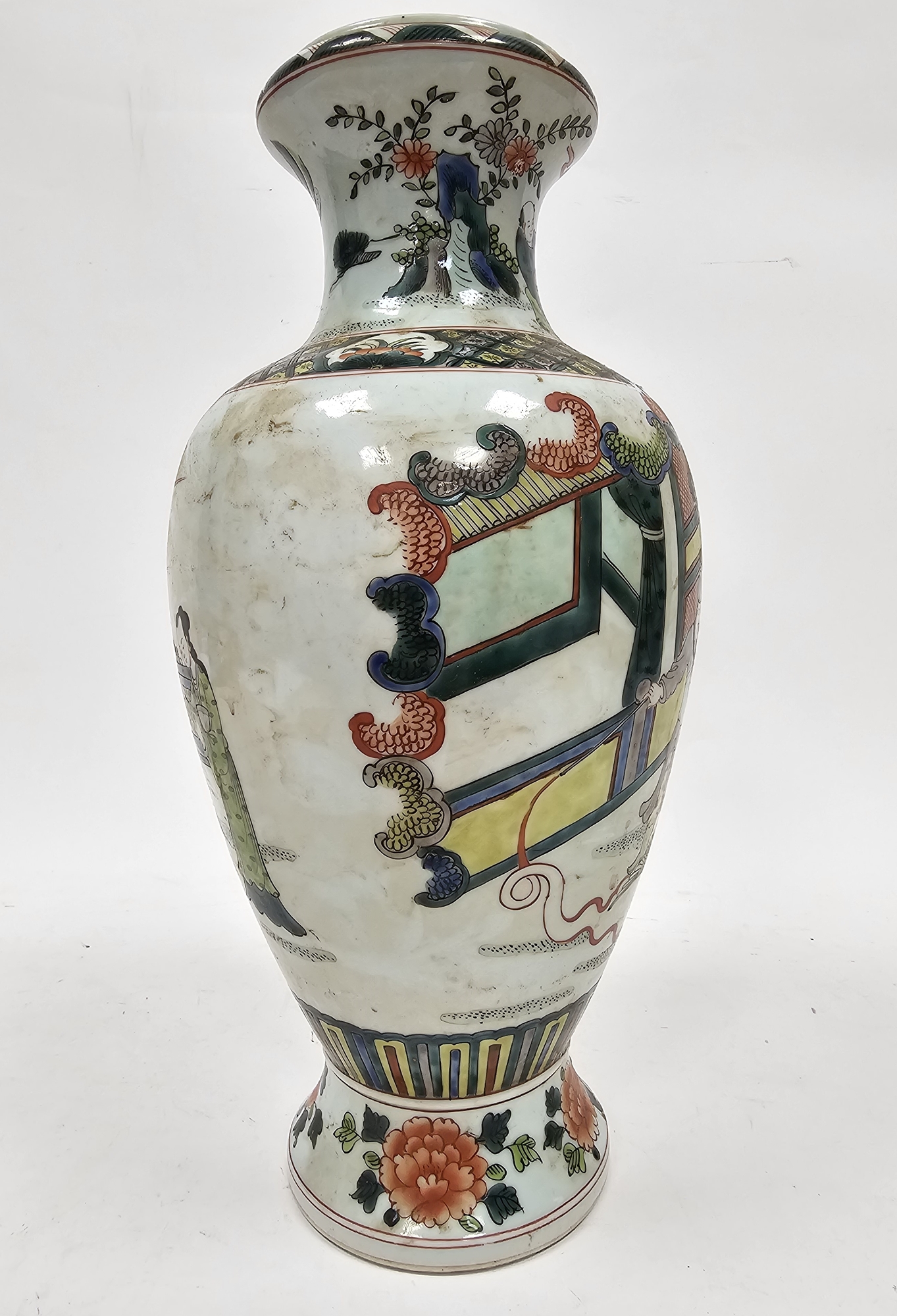 Chinese porcelain oviform famille verte vase, late 19th/early 20th century, underglaze blue six- - Image 4 of 26