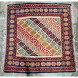 Serabend kilim, woven with triangular and lozenge-shaped medallions within geometric borders in