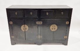 Asian black lacquered sideboard with four short drawers and cupboards below, 86cm high x 127cm