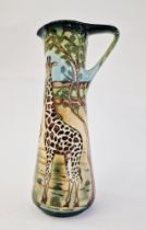 Moorcroft 'Shimba Hills' pattern tall cylindrical jug, signed 'Sian Leeper', printed and impressed