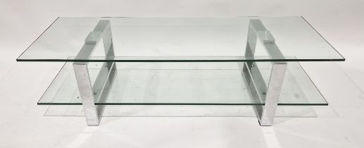 Contemporary two-tier rectangular section glass coffee table by Calligaris, on chromed supports,