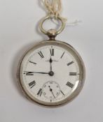Victorian silver cased open face pocket watch by Waltham & co, the circular enamel dial having Roman