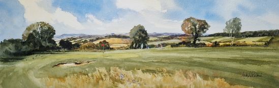 Andy Le Poidevin  Watercolour "Rockley Downs from the 14th Green", Marlborough Golf Club, signed