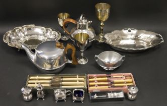 Quantity of sundry plated ware to include quatrefoil cake basket, another oval, circular galleried