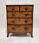 Victorian mahogany bowfronted chest of two short over three long drawers, each with turned knob
