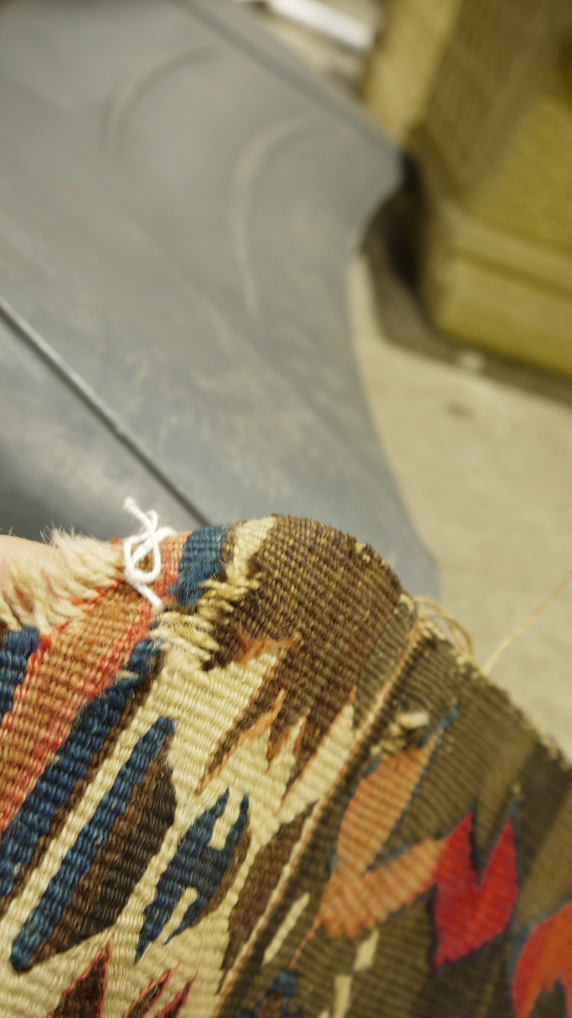 19th century Turkish cream ground kilim with two central geometric medallions enclosed by hooked - Image 8 of 10