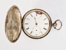 Early Victorian silver cased full hunter pocket watch, the enamel dial having Roman numerals