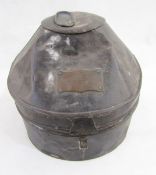 19th century military black painted metal hat box, bearing brass plaque named for Major H.D. Rowan